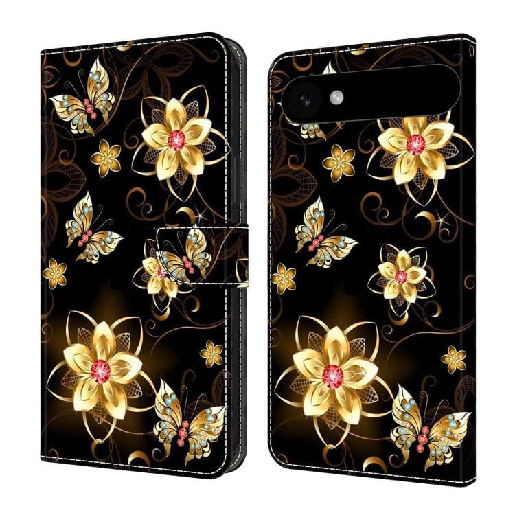 For iPhone Air Crystal-Like Painted Vegan Leather Phone Case(Gold Flower Gold Butterfly) - Immagine 1