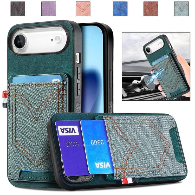 For iPhone Air Denim Texture Leather Skin Phone Case with Card Slot(Green) - Immagine 1