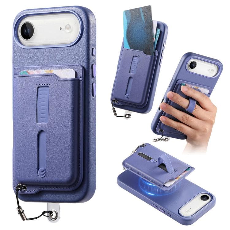 For iPhone Air Detachable Magnetic Card Bag Phone Case with Finger Ring Grip & Anti-loss Rope(Lavender) - Immagine 1