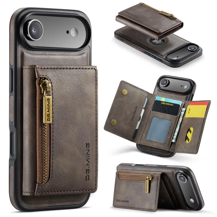 For iPhone Air DG.MING M5 Series Zip RFID Multi Card Detachable Leather Phone Case(Coffee) - Immagine 1