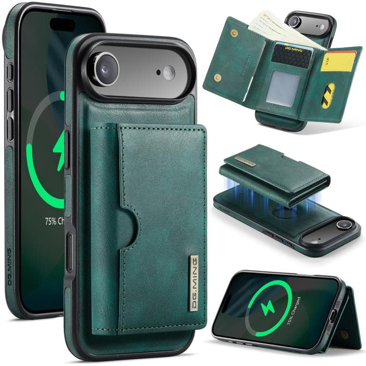 For iPhone Air DG.MING M6 Series RFID Tri-fold Card Bag Removable Leather Phone Case(Green) - Immagine 1