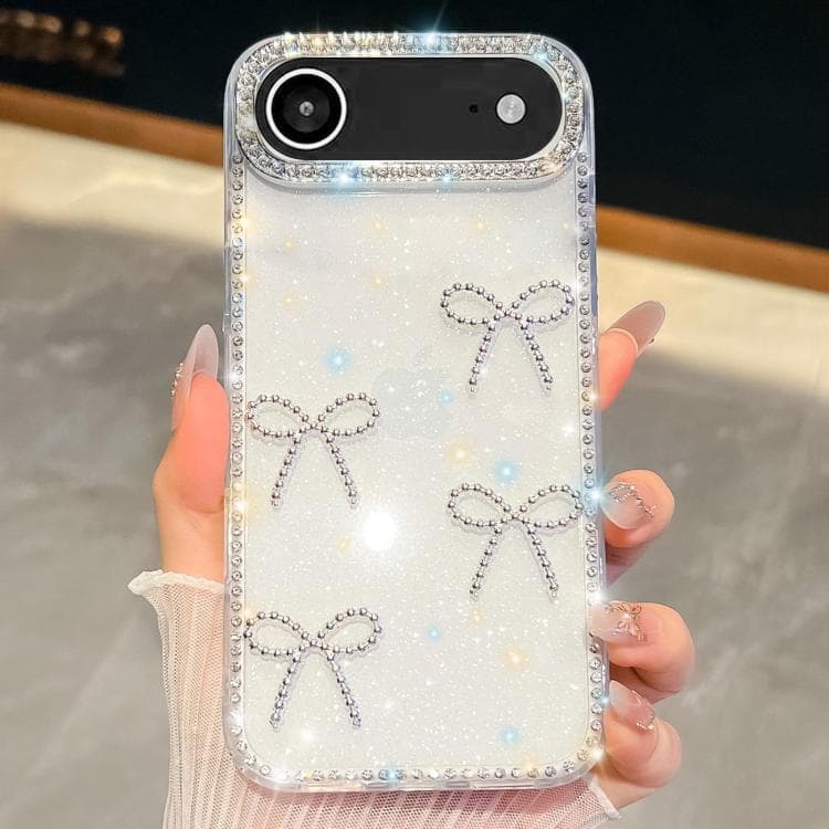 For iPhone Air Diamond Glitter Bow-knot Four-Corner Shockproof Phone Case(Transparent) - Immagine 1