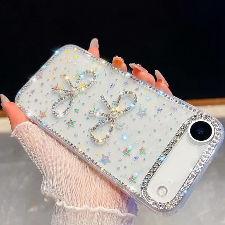 For iPhone Air Diamond Glitter Dual Bow-knot Shockproof Phone Case(Transparent Stars) - Immagine 1
