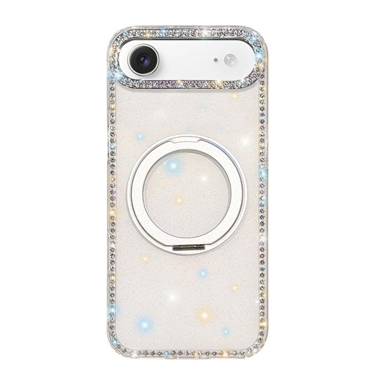 For iPhone Air Diamond IMD 360 Rotation Magnetic Metal Holder Phone Case(Glitter White) - Immagine 1