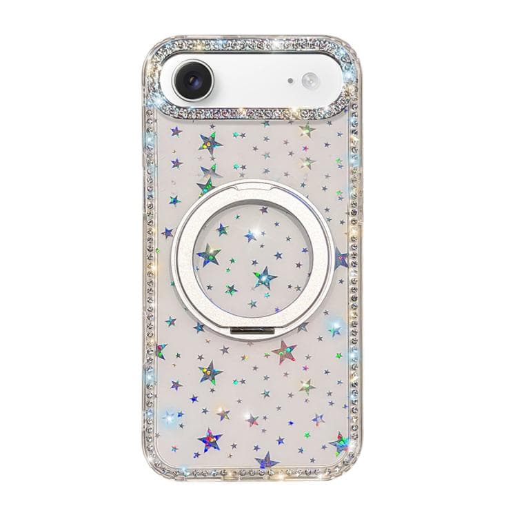 For iPhone Air Diamond IMD 360 Rotation Magnetic Metal Holder Phone Case(Stars Transparent) - Immagine 1