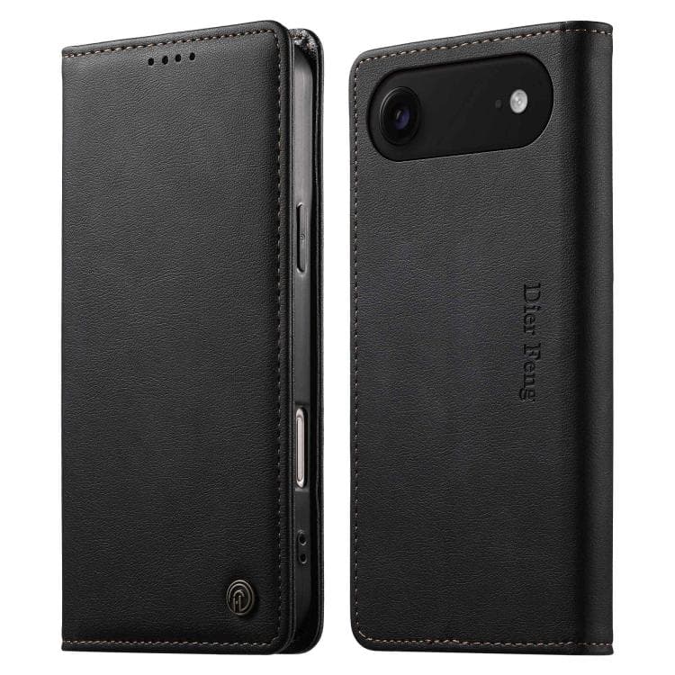 For iPhone Air Dierfeng Metal Snap Magnetic RFID Vegan Leather Phone Case(Black) - Immagine 1