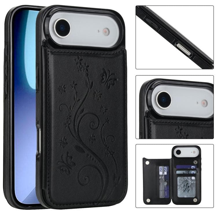 For iPhone Air Double Buckle Butterfly Embossing PU Phone Case(Black) - Immagine 1