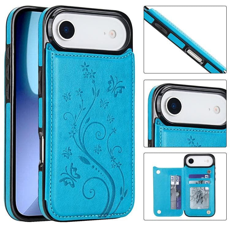 For iPhone Air Double Buckle Butterfly Embossing PU Phone Case(Blue) - Immagine 1