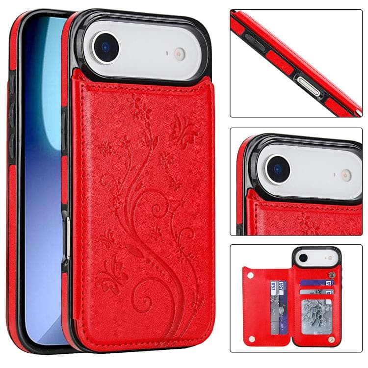 For iPhone Air Double Buckle Butterfly Embossing PU Phone Case(Red) - Immagine 1