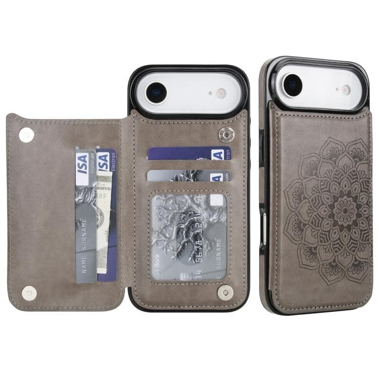 For iPhone Air Double Buckle Mandala Leather Wallet Back Cover Phone Case(Grey) - Immagine 1