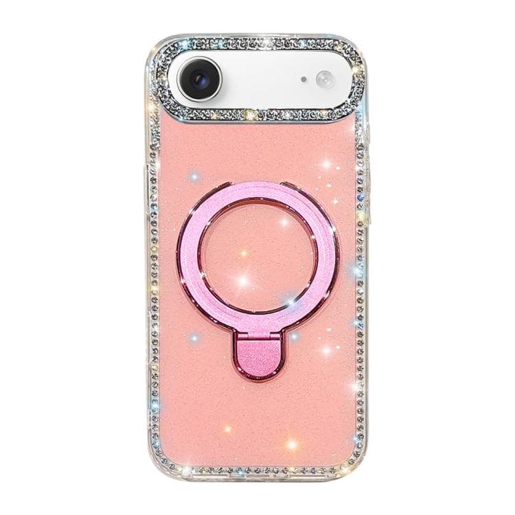 For iPhone Air Double-Sided IMD Rhinestone Magnetic Holder Shockproof Phone Case(Glitter Pink) - Immagine 1