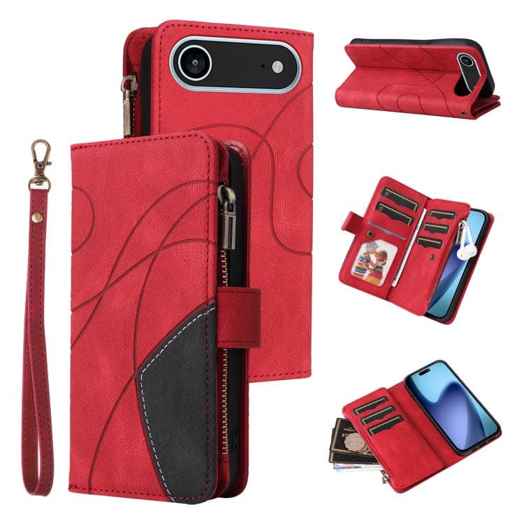 For iPhone Air Dual-color 9 Card Slots Zipper Wallet Leather Phone Case(Red) - Immagine 1