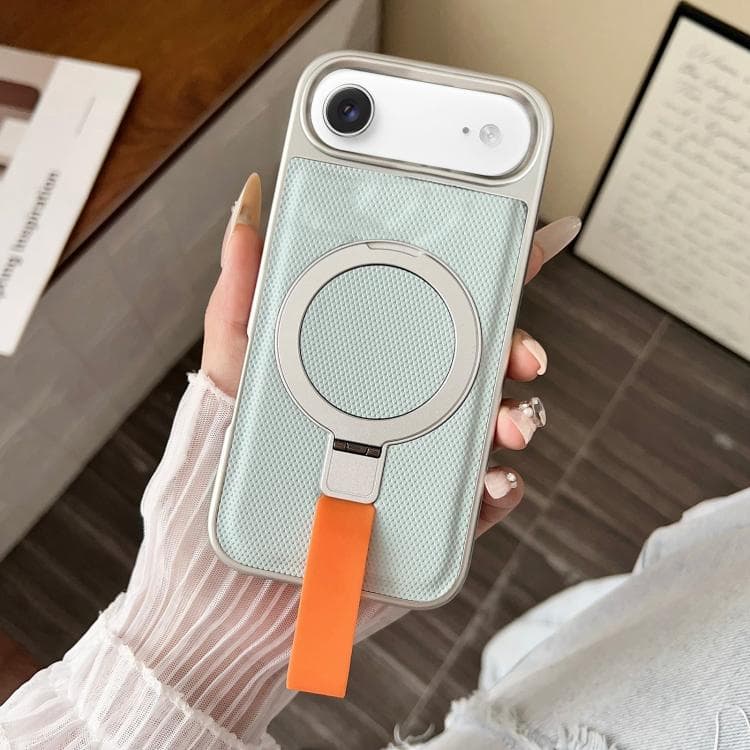 For iPhone Air Electroplated Diamond Texture Ring Magnetic Holder Phone Case(Cyan) - Immagine 1