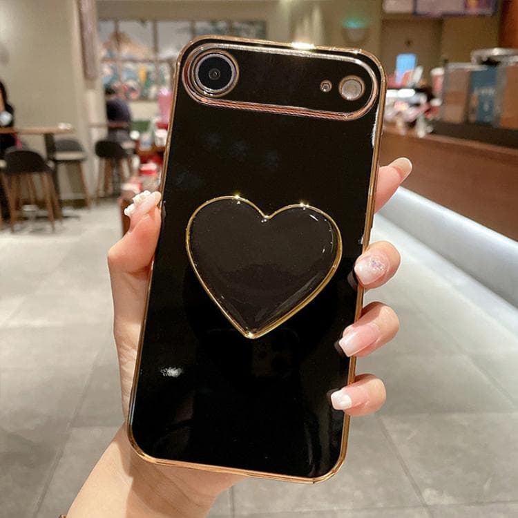 For iPhone Air Electroplating Love Heart Holder TPU Phone Case(Black) - Immagine 1