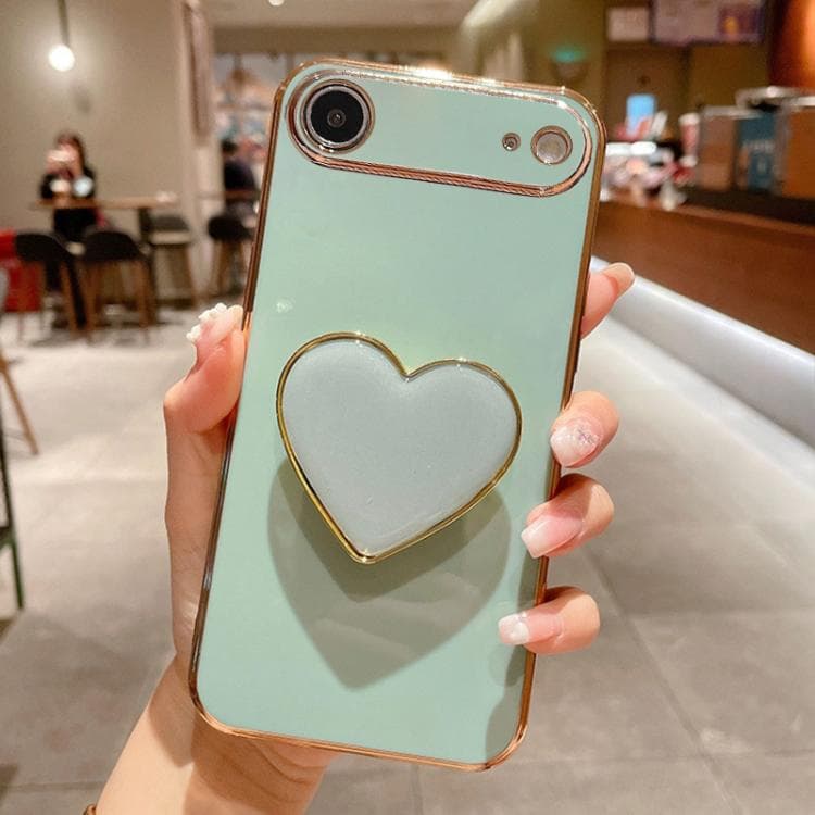 For iPhone Air Electroplating Love Heart Holder TPU Phone Case(Green) - Immagine 1