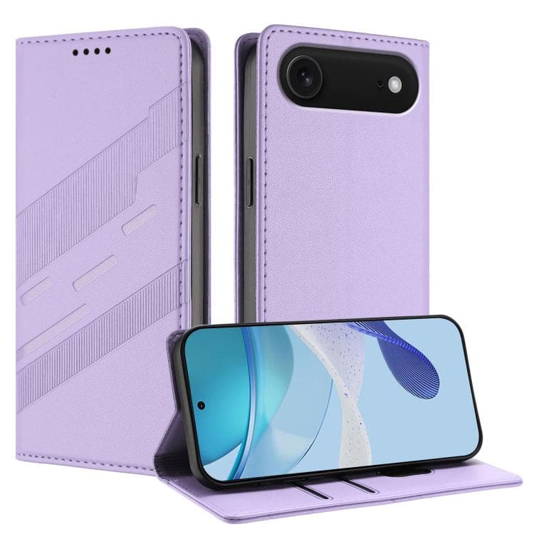 For iPhone Air Embossed Multi-functional Wallet Retro Leather Phone Case(Light Purple) - Immagine 1