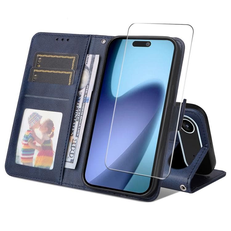 For iPhone Air ENKAY Card Wallet Calf Texture Leather Phone Case with Thickened Glue No White Edge Film(Blue) - Immagine 1