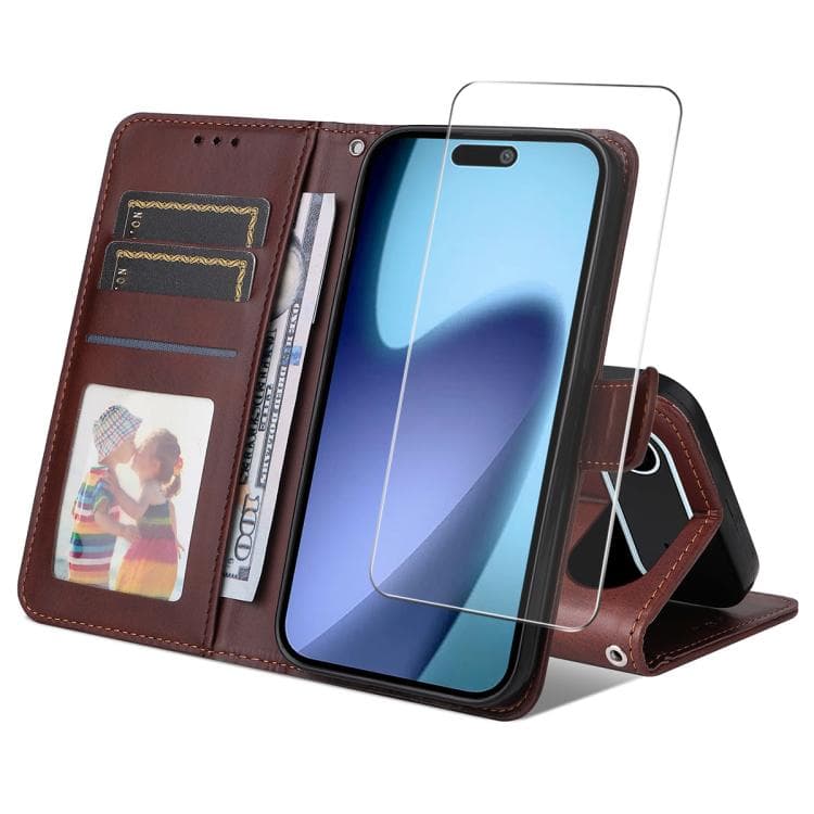 For iPhone Air ENKAY Card Wallet Calf Texture Leather Phone Case with Thickened Glue No White Edge Film(Brown) - Immagine 1