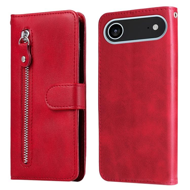 Fodero in pelle con texture vitello e cerniera per iPhone Air (Rosso) - Immagine 1
