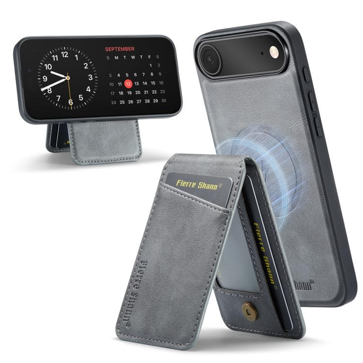 For iPhone Air Fierre Shann Cowhide Vertical Flip Magnetic Card Holder Phone Case(Grey) - Immagine 1