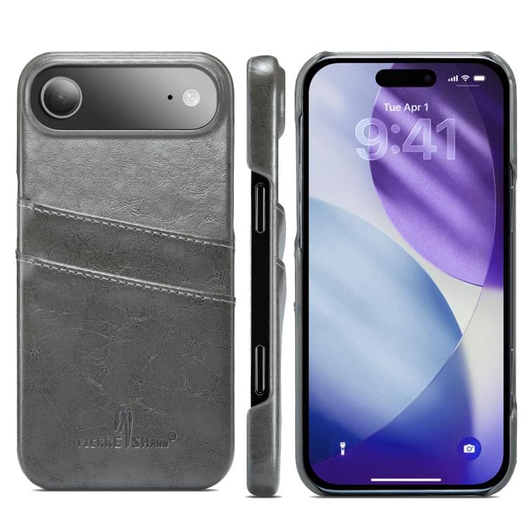For iPhone Air Fierre Shann Retro Oil Wax Texture Card Slots PU Leather Phone Case(Grey) - Immagine 1