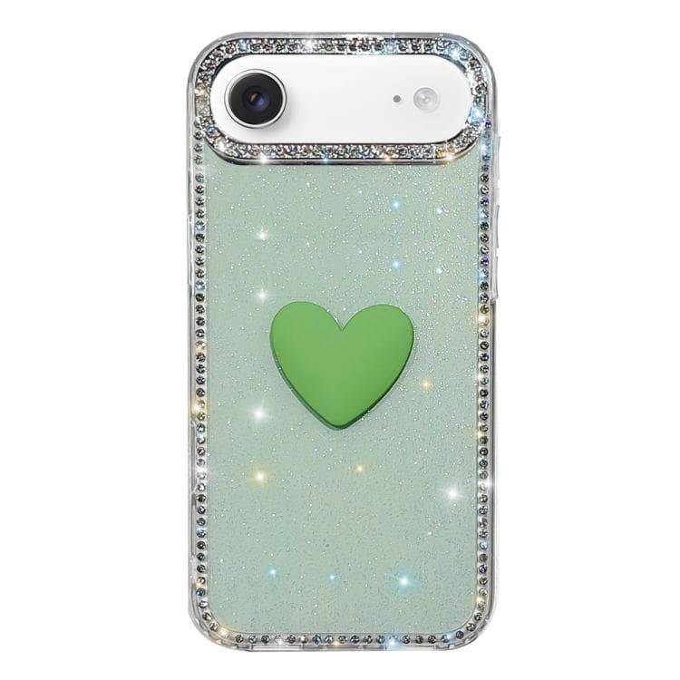 For iPhone Air Flash Rhinestone Double-sided IMD Love Heart Phone Case(Glitter Green) - Immagine 1