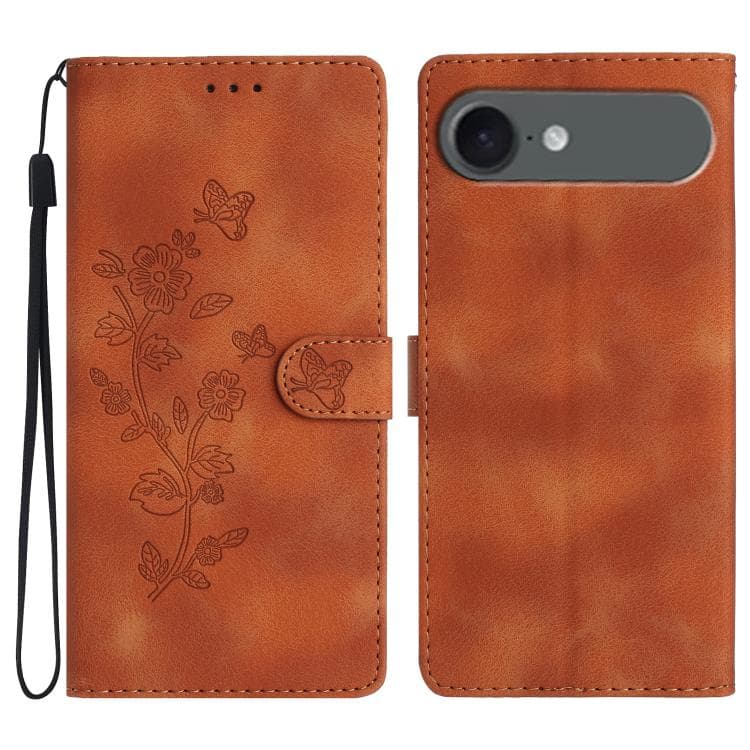 For iPhone Air Flower Butterfly Embossing Pattern Leather Phone Case(Brown)
