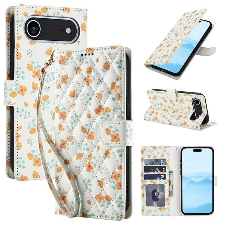 For iPhone Air Flower Pattern Buckle Leather Phone Case with Lanyard(Orange Flowers) - Immagine 1