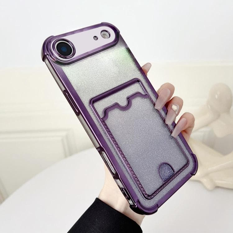 For iPhone Air Four-cornered Glitter Electroplated Card Bag TPU Phone Case(Purple) - Immagine 1
