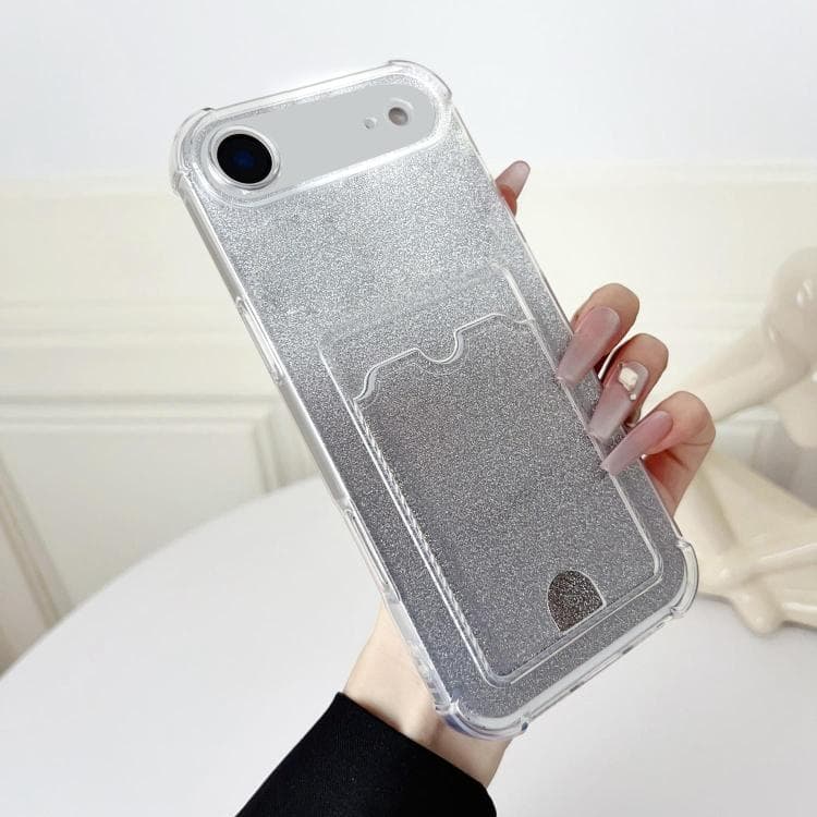 For iPhone Air Four-cornered Glitter Electroplated Card Bag TPU Phone Case(Transparent) - Immagine 1