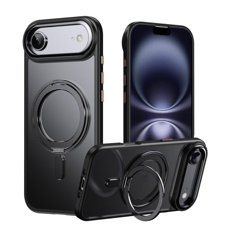 For iPhone Air Frosted 360 Degree MagSafe Magnetic Holder Phone Case(Black) - Immagine 1