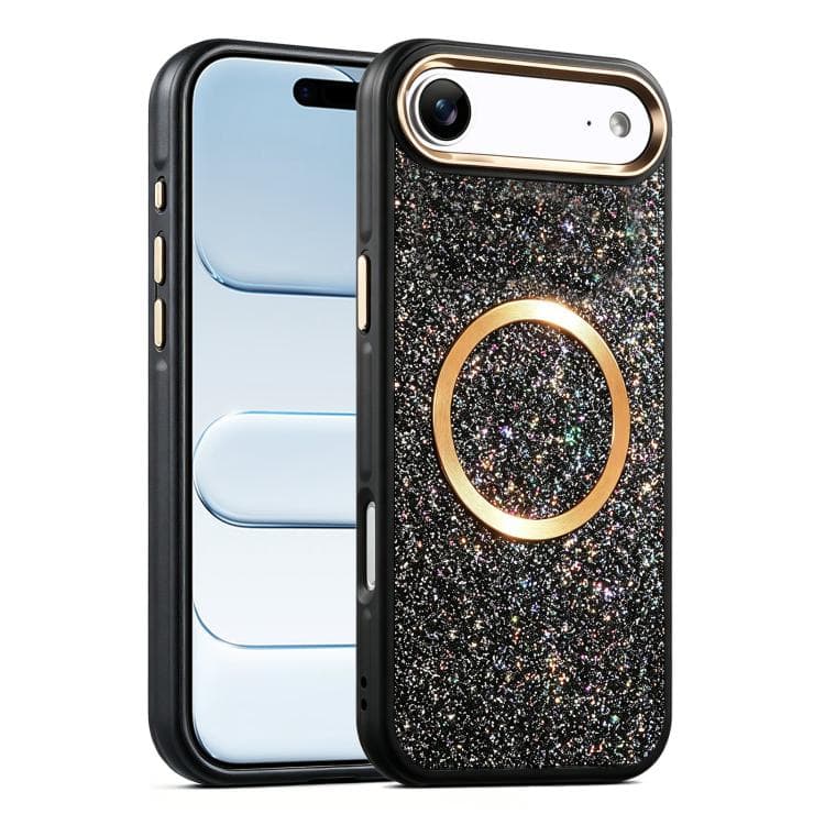 For iPhone Air Glitter Airbag Shockproof Magnetic Phone Case(Black) - Immagine 1