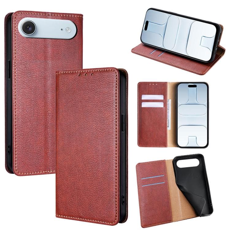 For iPhone Air Gloss Oil Solid Color Magnetic Leather Phone Case(Brown) - Immagine 1