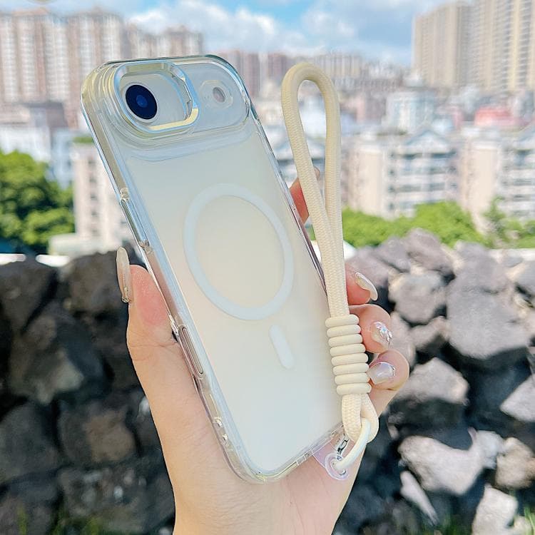 For iPhone Air Gradient Discolor MagSafe Phone Case with Holder / Wrist Strap(White) - Immagine 1