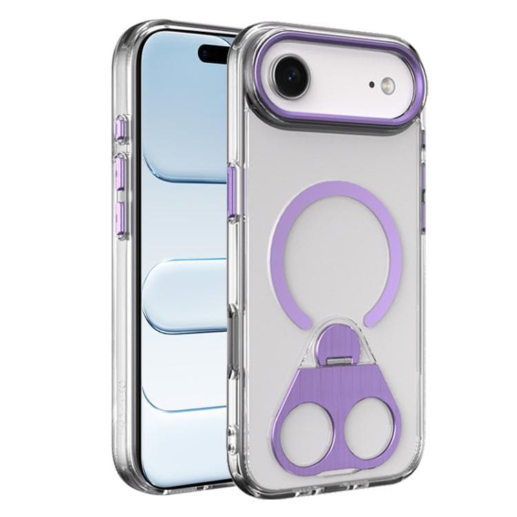 For iPhone Air High Transparent MagSafe TPU Phone Case with 360 Degrees Rotating Ring Holder(Purple) - Immagine 1