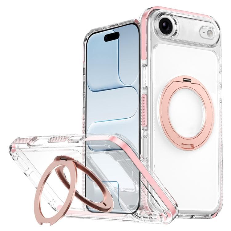 For iPhone Air Ice Armor Magnetic Rotation Holder PC Hybrid TPU Phone Case(Pink) - Immagine 1