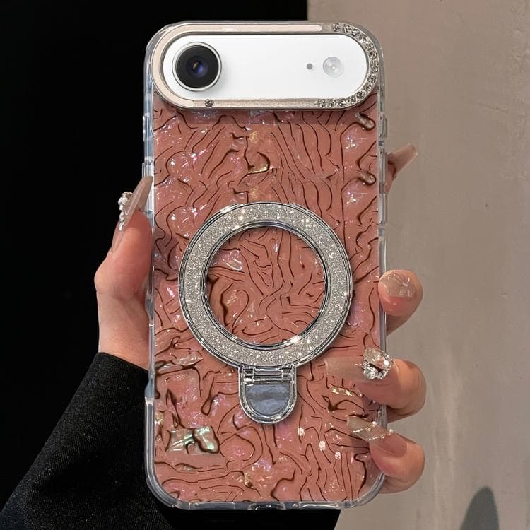 For iPhone Air Ink Rhythm Colorful Shell Pattern TPU Hybrid IMD Phone Case with Glitter Holder(Brown) - Immagine 1