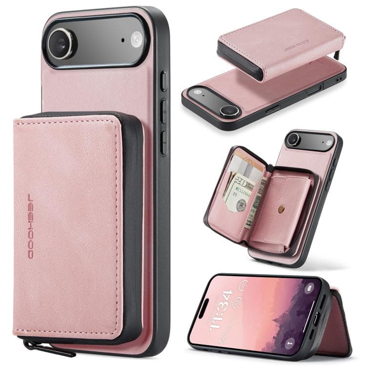 For iPhone Air JEEHOOD J02 Magnetic Zipper Horizontal Flip Leather Phone Case(Pink) - Immagine 1