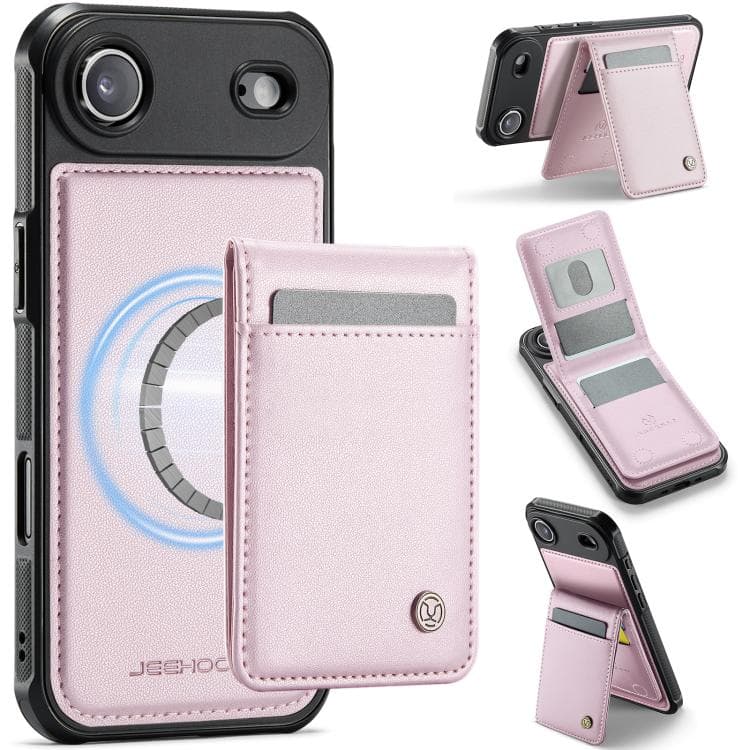 For iPhone Air JEEHOOD J06 British Style RFID MagSafe Card Bag PU Phone Case(Pink) - Immagine 1