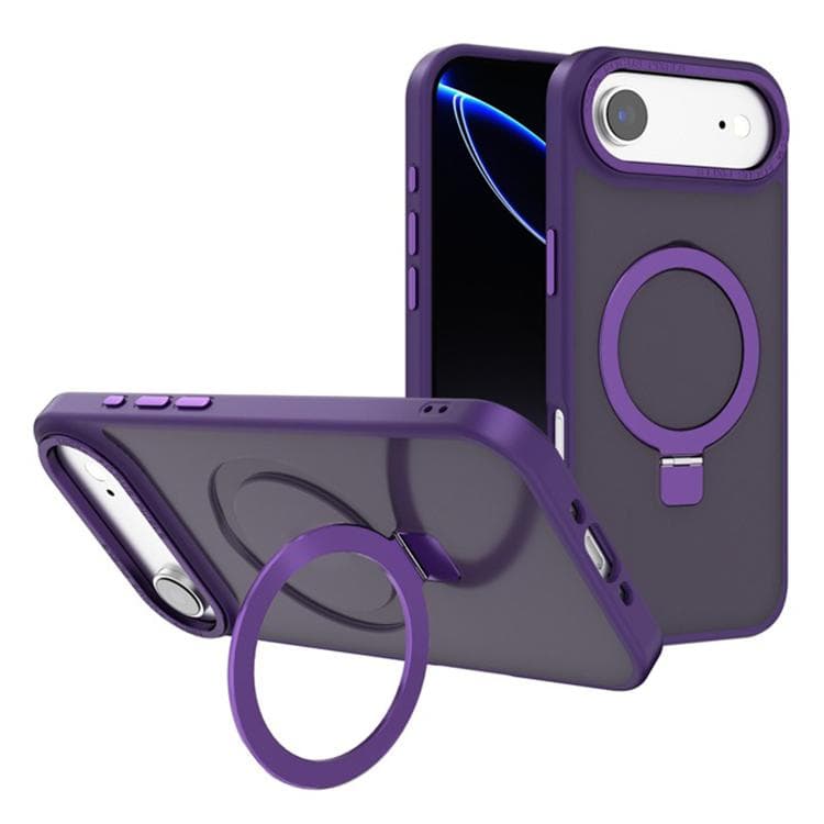 For iPhone Air Kalebol Metal Lens Frame MagSafe Holder Frosted PC Phone Case(Dark Purple) - Immagine 1