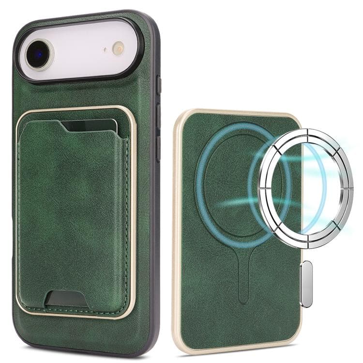 For iPhone Air Kalebol Slim MagSafe Ring Magnetic Card Bag Leather Phone Case(Green) - Immagine 1