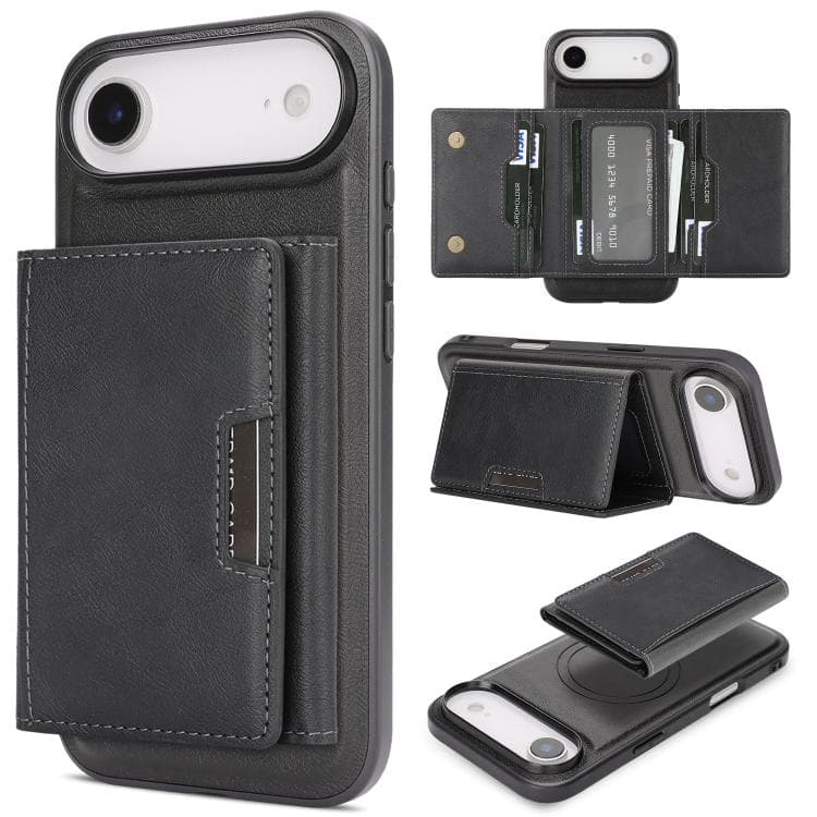 For iPhone Air Kalebol Strong Magnetic MagSafe Tri-Fold Wallet Leather Phone Case(Black) - Immagine 1