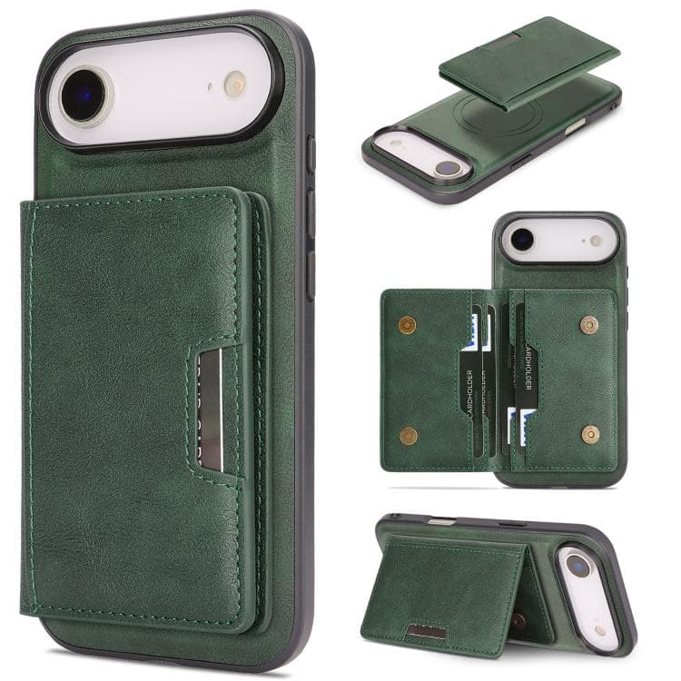 For iPhone Air Kalebol Strong MagSafe Magnetic Two-Fold Card Bag Leather Phone Case(Green) - Immagine 1
