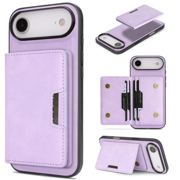 For iPhone Air Kalebol Strong MagSafe Magnetic Two-Fold Card Bag Leather Phone Case(Purple) - Immagine 1