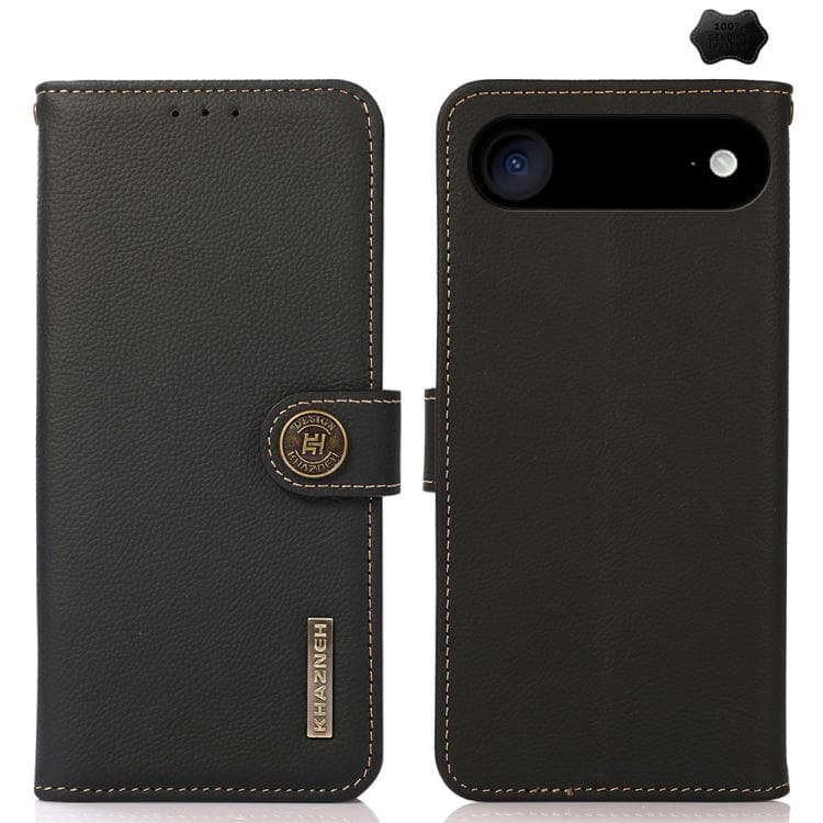 For iPhone Air KHAZNEH Custer Genuine Leather RFID Phone Case(Black) - Immagine 1