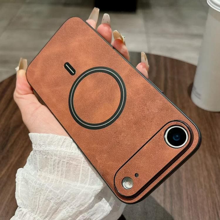 For iPhone Air Lambskin Faux Leather Magnetic Phone Case(Dark Brown) - Immagine 1