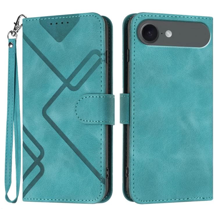 For iPhone Air Line Pattern Skin Feel Leather Phone Case(Light Blue)