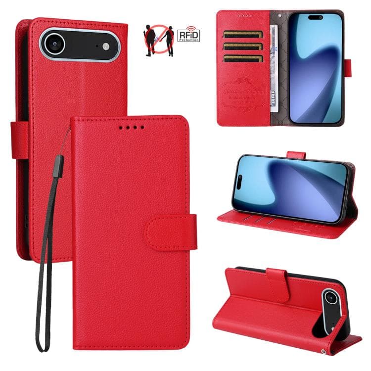 For iPhone Air Litchi Texture RFID Blocking 3-Card Wallet Leather Phone Case(Red) - Immagine 1