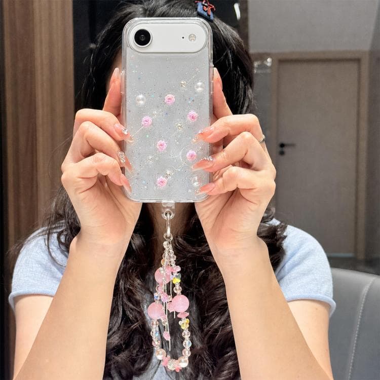 For iPhone Air Little Fresh Rose Pattern Bracelet Chain TPU Phone Case(Pink) - Immagine 1