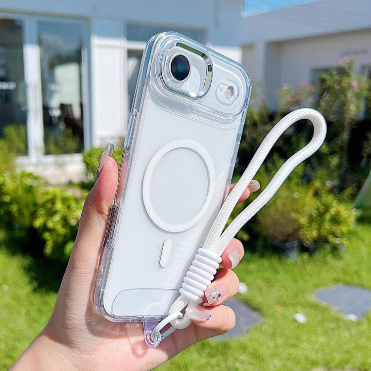 For iPhone Air MagSafe Magnetic Clear Phone Case with Wrist Strap(White) - Immagine 1
